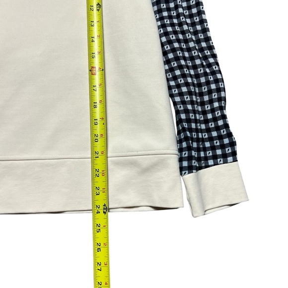 Saint + Sofia Contrast Sleeve Sweatshirt Cream Gingham Puff Sleeve Knit Top 8 - Picture 7 of 7